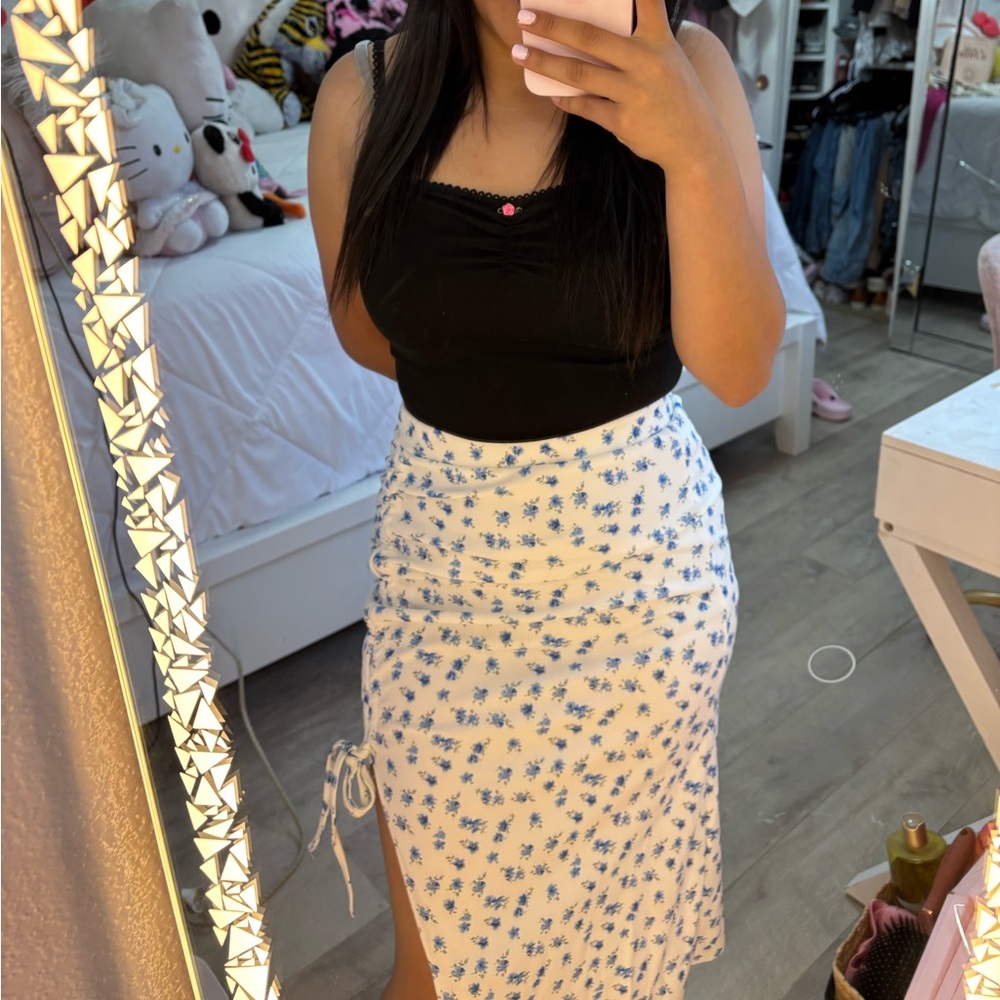 Floral White and Blue Skirt